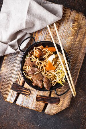 Asian noodles with meat and vegetablesの写真素材