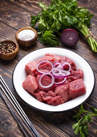 Ingredients for cooking shish kebab or shashlikの写真素材