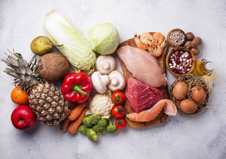 Pegan diet. Paleo and vegan productsの写真素材