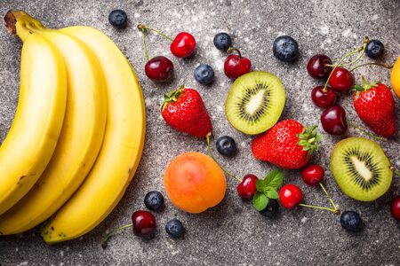 Fruits and berries summer backgroundの写真素材