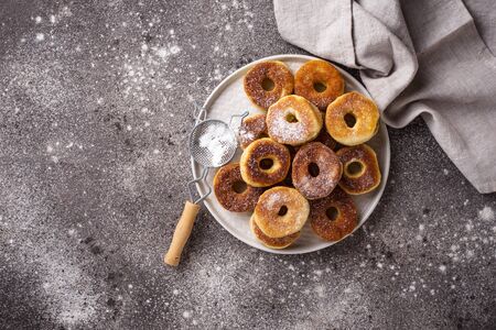 Homemade donuts with sugar powderの写真素材