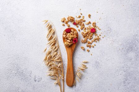 Homemade granola with dried berryの写真素材