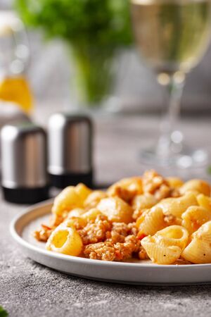 Pasta Bolognese with meat sauce. Tradidtional Italian dishの写真素材