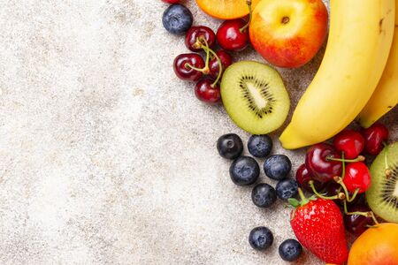 Fruits and berries summer background. Vitamins conceptの写真素材