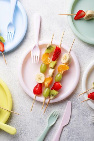 Fruit skewers, healthy summer snack for partyの写真素材
