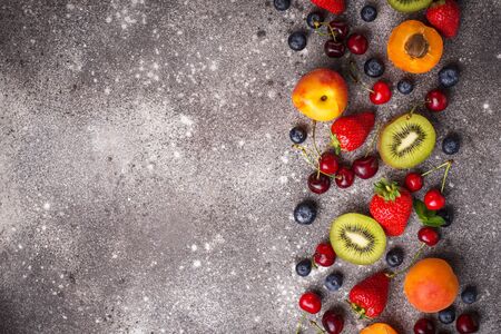 Fruits and berries summer background. Vitamins conceptの写真素材