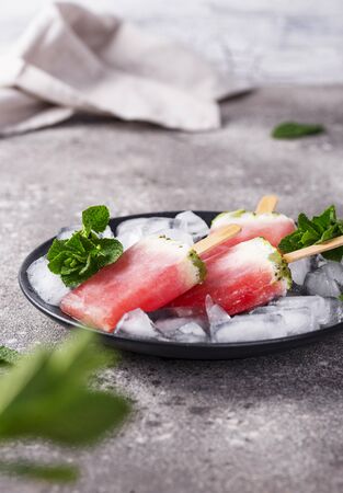 Homemade ice creams in shape of watermelonの写真素材