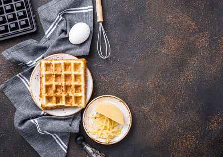 Ingredient for cooking trendy keto cheese waffleの写真素材