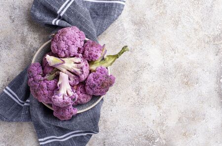 Raw ripe dissected purple cauliflowerの写真素材