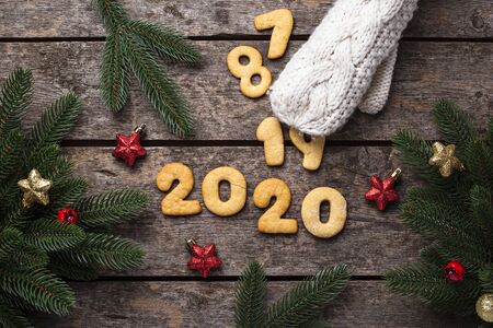 Gingerbread New Year cookies in shape of numbers 2020の写真素材