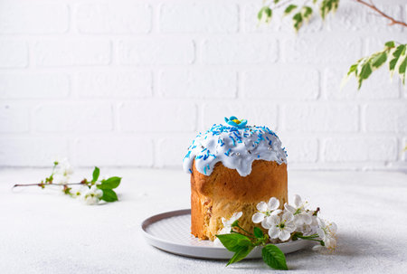 Traditional Russian and Ukrainian festive Easter cake with topping