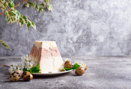 Traditional Easter cottage cheese dessert with raisins