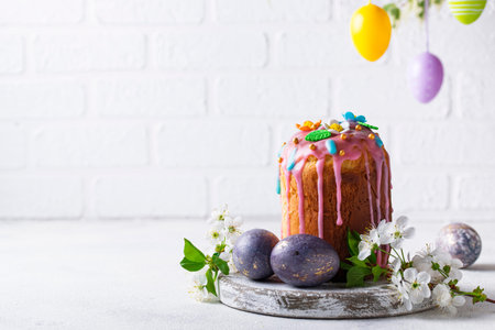 Traditional Russian and Ukrainian festive Easter cake with topping