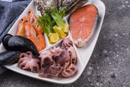 Set of various seafood in plateの写真素材