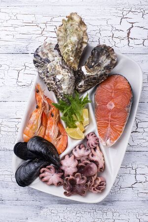Set of various seafood in plateの写真素材