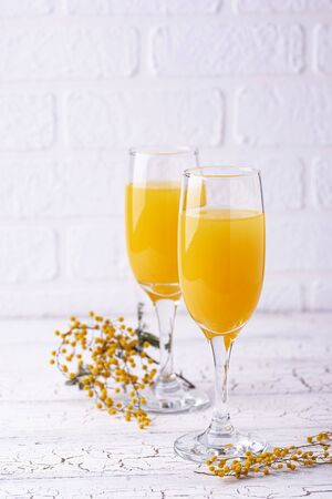 Mimosa cocktail with orange juiceの写真素材
