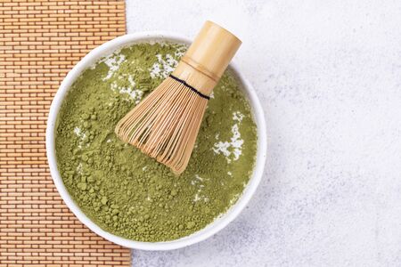Japanese matcha powder and tools for prepared green teaの写真素材