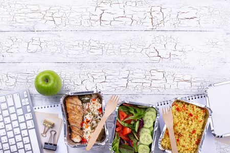 Lunch time in office. Food deliveryの写真素材