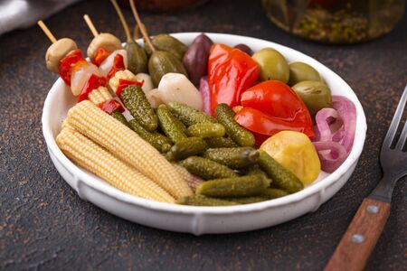 Assortment of marinated or pickled vegetable.の写真素材