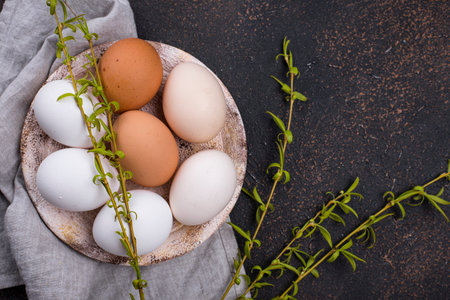 Chicken eggs gradient from light to dark. Top view