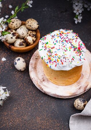 Traditional Easter cake kulich with toppingの写真素材