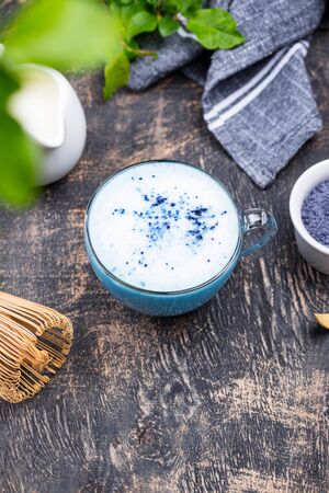 Blue matcha latte with milkの写真素材