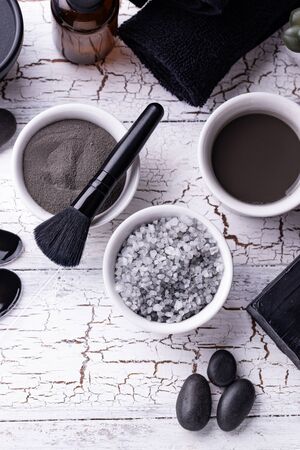 Set of black charcoal detox cosmeticsの写真素材