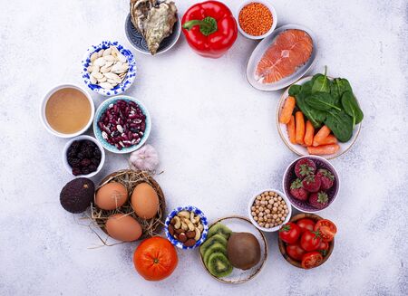 Food rich in collagen. Healthy products for beautiful skinの写真素材