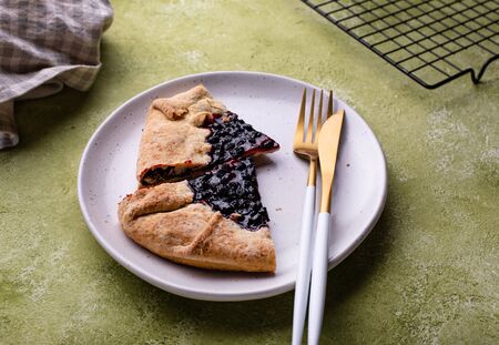 Sweet homemade galette pie with blueberryの写真素材