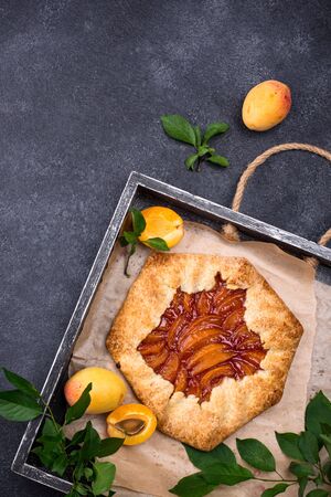 Sweet homemade galette pie with apricotsの写真素材