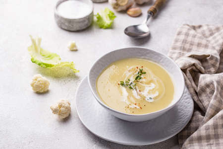Healthy vegan cauliflower cream soup. Diet foodの写真素材