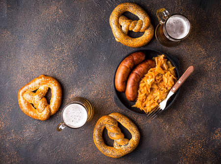 Beer, pretzels and Bavarian foodの写真素材