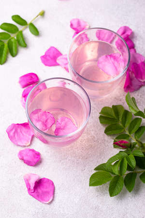 Pink rose water, summer healthy drinkの写真素材