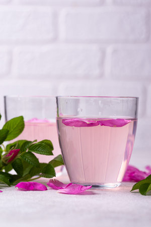 Pink rose water, summer healthy drinkの写真素材