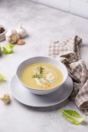 Healthy vegan cauliflower cream soupの写真素材