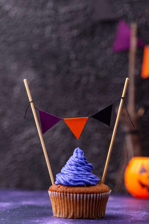 Halloween cupcakes with color creamの写真素材
