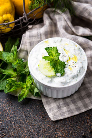 Traditional Greek sauce or appetizer tzatzikiの写真素材