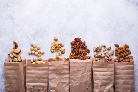 Almonds, pecan, macadamia, pistachio, and cashewの写真素材