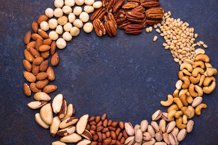 Almonds, pecan, macadamia, pistachio, and cashew