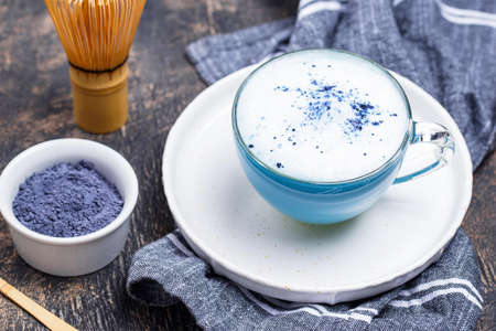 Blue matcha latte with milkの写真素材