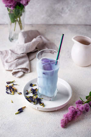 Butterfly pea blue tea with milkの写真素材