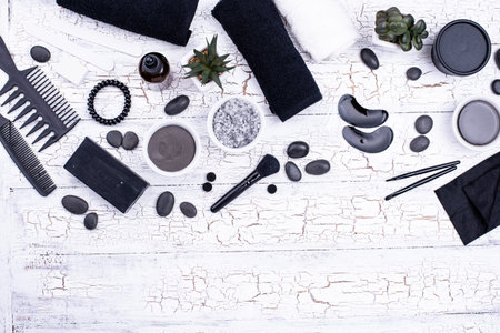 Set of black charcoal detox cosmetics