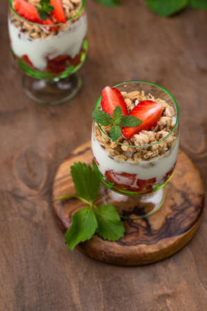 Dessert with strawberry, yogurt and granolaの写真素材