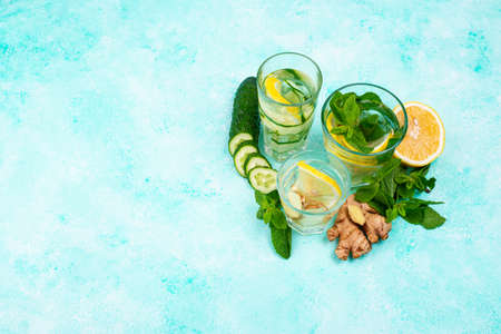 Set of various healthy detox waterの写真素材