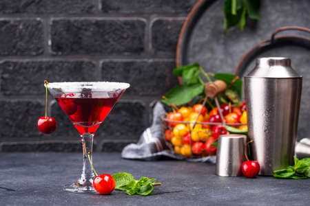 Red cherry martini summer cocktailの写真素材