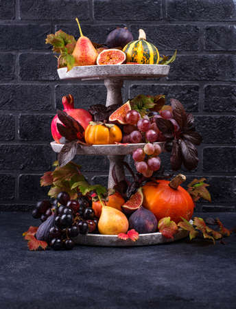 Halloween composition with autumn fruitsの写真素材