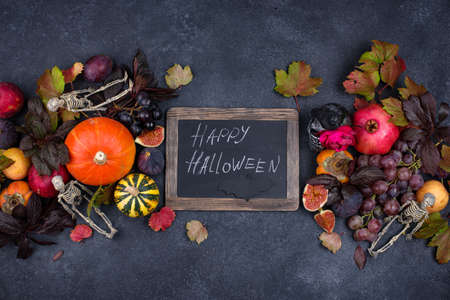 Halloween composition with autumn fruitsの写真素材