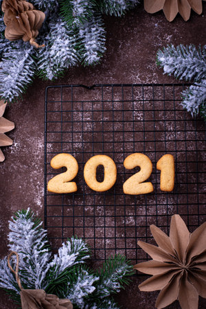 Gingerbread New Year cookies 2021の写真素材