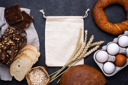 Baking concept with bread and flourの写真素材