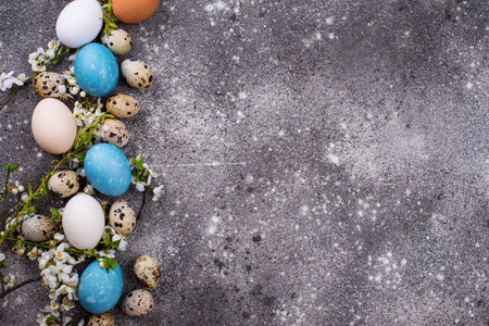 Easter eggs in blue colorの写真素材